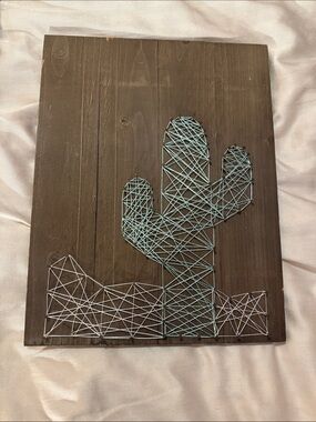 Hobby Lobby Teal and White Cactus String Art on Wood